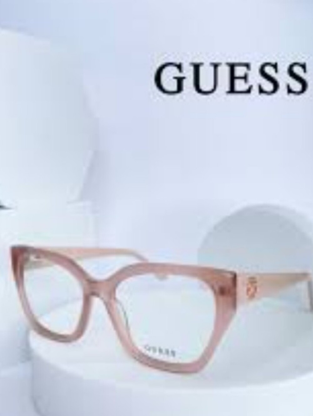 GUESS Rose Nude Pink Transparent Cat-Eye Optical Frames W/ Red Glass Case